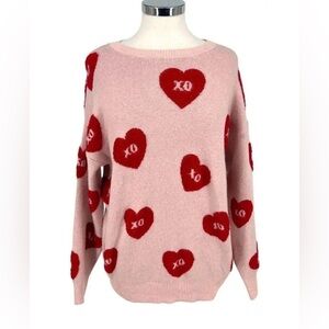 NWT Pink Rose XO Heart Knit Sweater